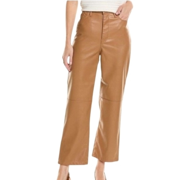 Blank NYC Pants - Blank NYC The Baxter Tan Vegan Leather Pants Straight Leg Size 29 High Rise Zip